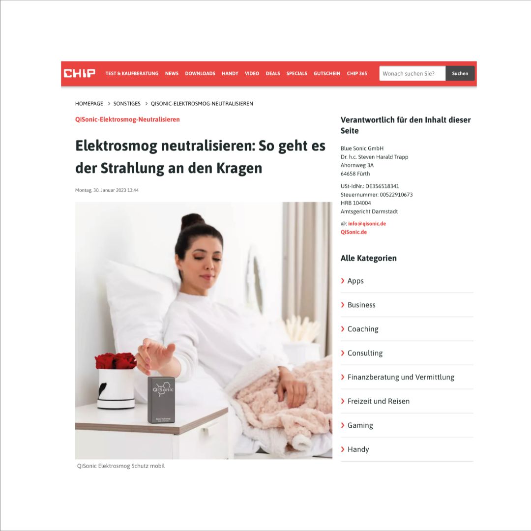 Der Artikel von Chip.de zeigt, dass QiSonic eine Reihe von Produkten anbietet, die den Elektrosmog in Innenräumen reduzieren und eine gesündere Lebensumgebung schaffen können.