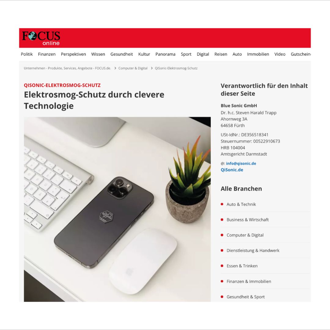 Focus Online stellt QiSonic vor, eine Technologie, die Elektrosmog Schutz bietet