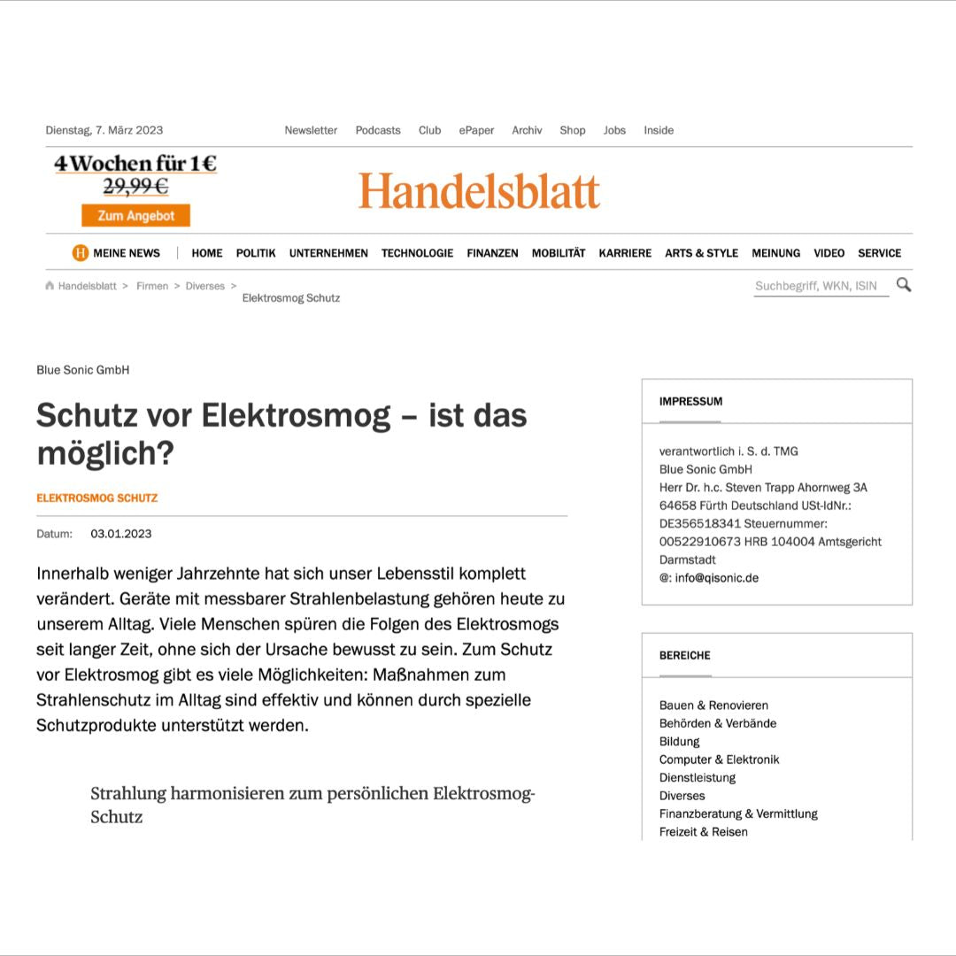 Handelsblatt.com stellt Möglichkeiten vor, sich vor Elektrosmog zu schützen